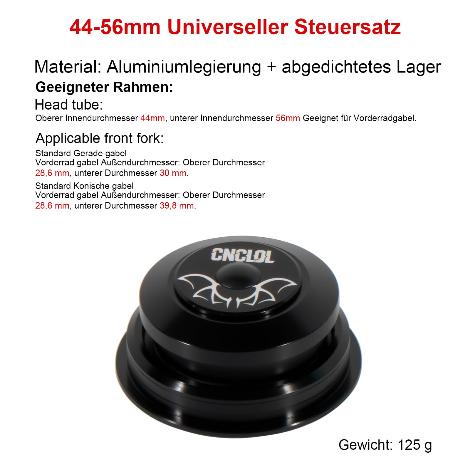 Fahrrad Steuersatz 34mm-44mm-41,8-52mm-44-55mm-44-56mm, Gabel Lager 1 1/8 Steuersatz Lenkkopflager, Semi integriert 1 1/8 Kugellager für MTB/Rennrad/BMX