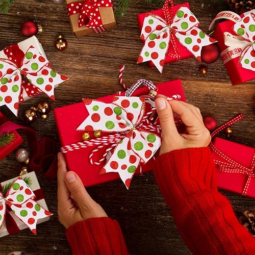 Miniatura 6 de 12 lazos de Navidad para decoración de 6.3 pulgadas, lazos grandes de corona de Navidad, lazos de árbol de Navidad rojo y verde, lazos de punto con