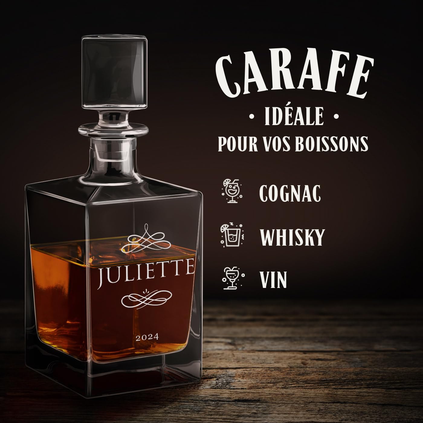Maverton Ensemble 810 ml Carafe Whiskey originale et 4/6 verres avec gravure pour femmes - Service à whisky personnalisé pour elle - amie - maman - pour anniversaire - deco - Prénom