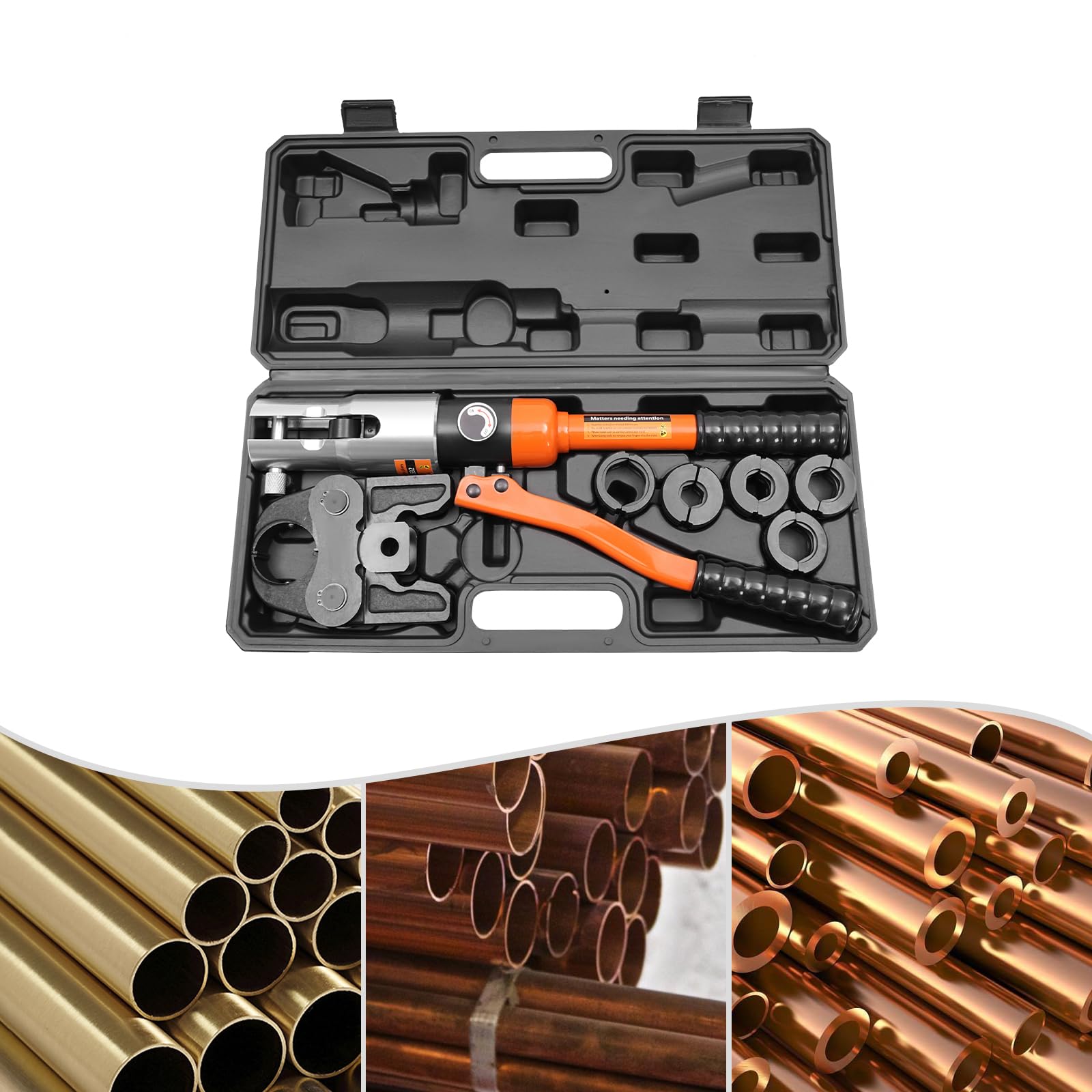 Mermajestic Crimping Pliers, Hydraulic Pressing Tool with Press Jaws, V-Contour 12-15-18-22-28 Set Pressing Tool with Handle, for Copper Pipe, C-Steel Tube and Stainless Steel Pipes, CW-1632