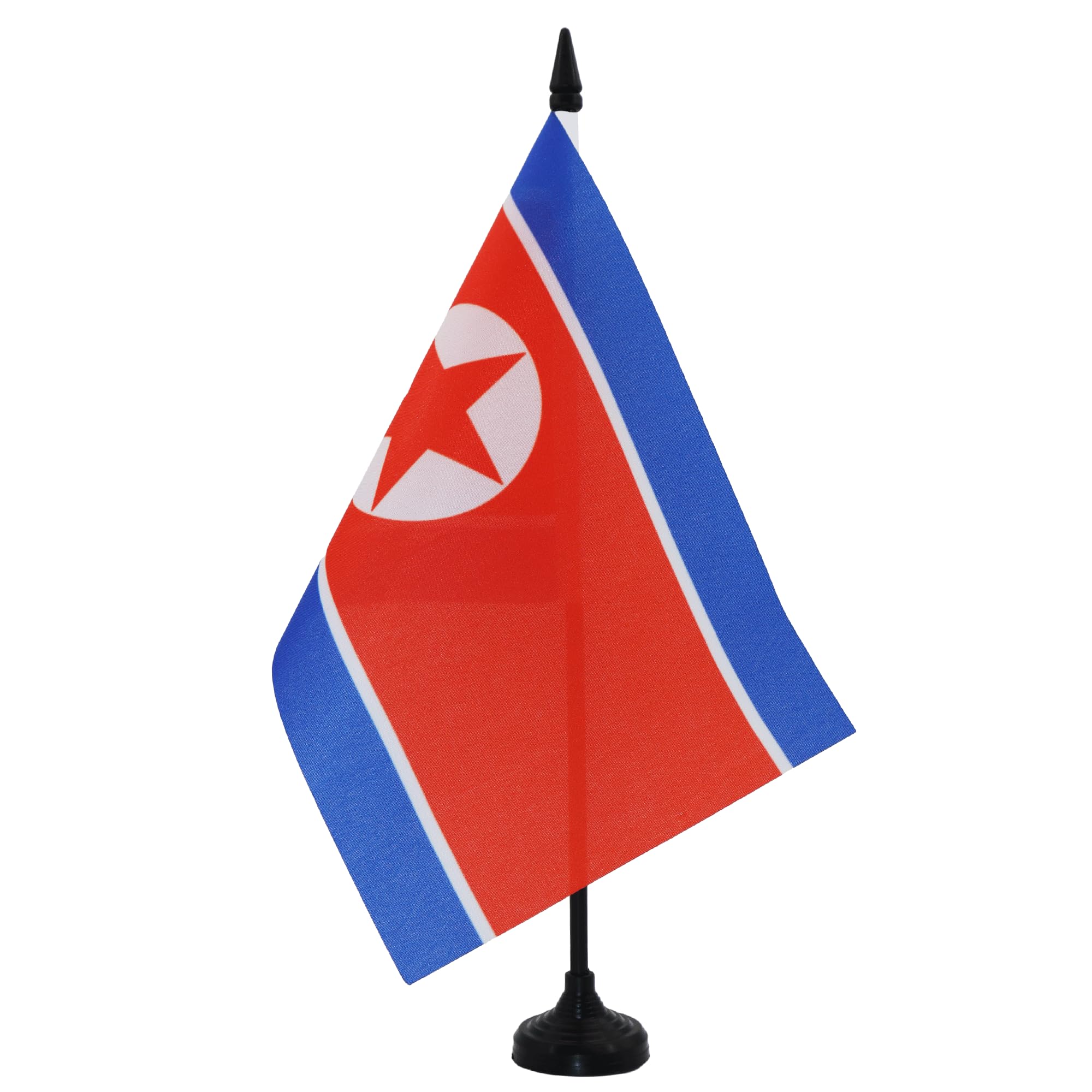 AZ FLAG North Korea Table Flag 5'' x 8'' - North Korean Office Decoration 100% Polyester 21 x 14 cm - Mini Desk Flag with Pole and Black Plastic Base