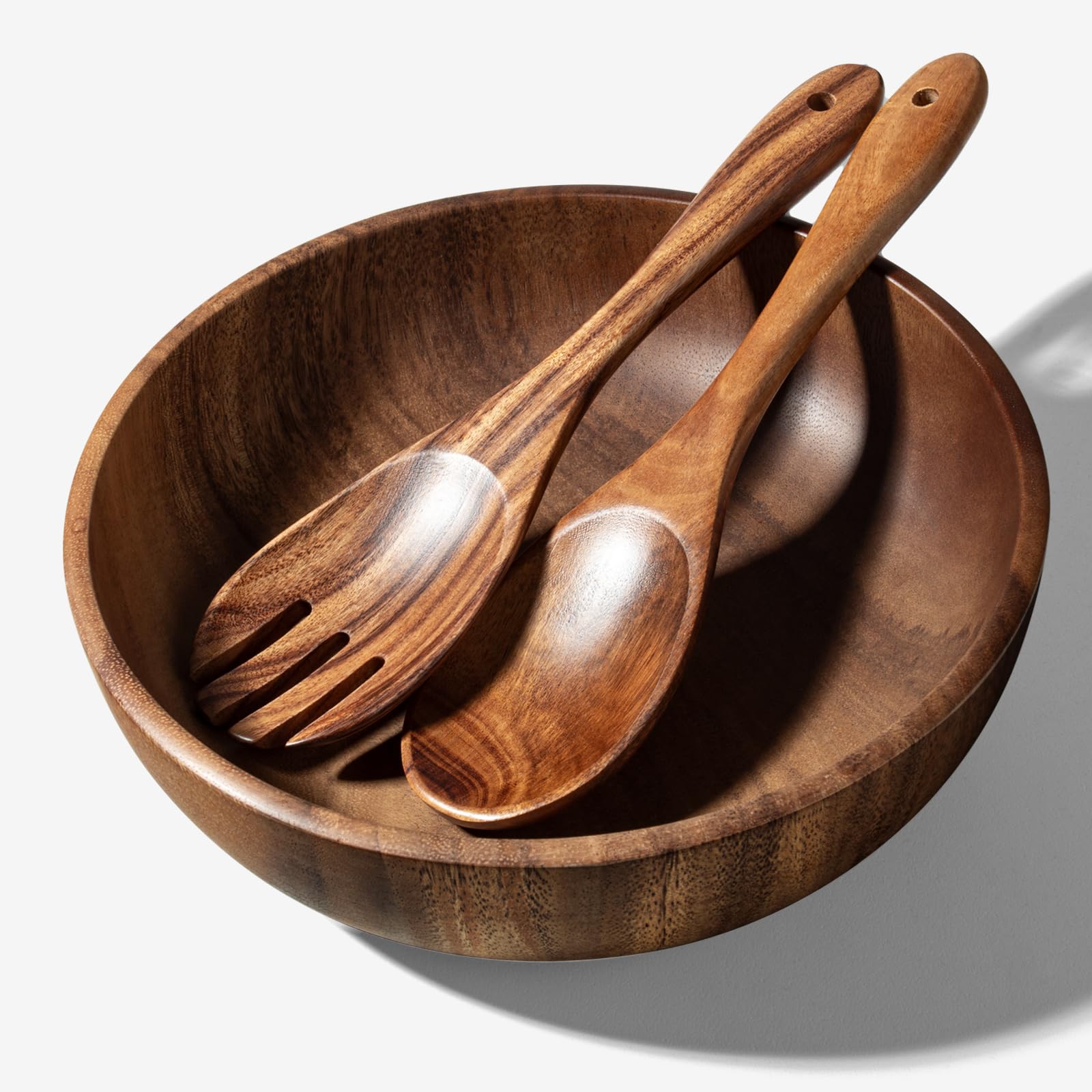 Cuenco Redondo de Madera de Acacia, Ideal como Ensaladera | Cuenco para Mezclar,Frutero o Cuenco para Pan,Diámetro de 23,7cm,Utensilios de Cocina, Perfecto para Cocina, Picnic y Fiesta
