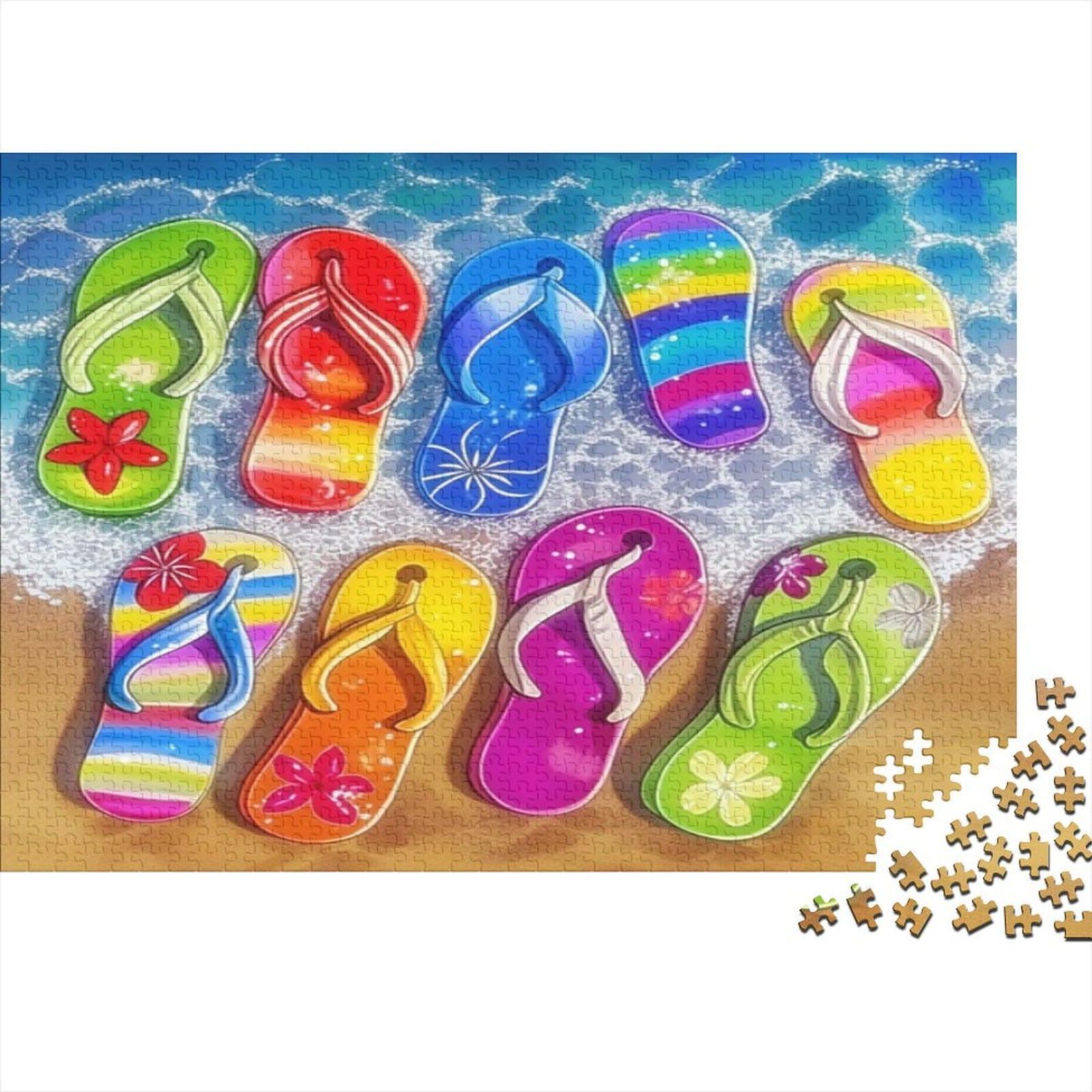 Flip Flops 1000 Piece Jigsaw Puzzle Paper for Adults Beach Waves Jigsaw Puzzle for Family Focus Decor Relaxing 70x50cm/1000pcs