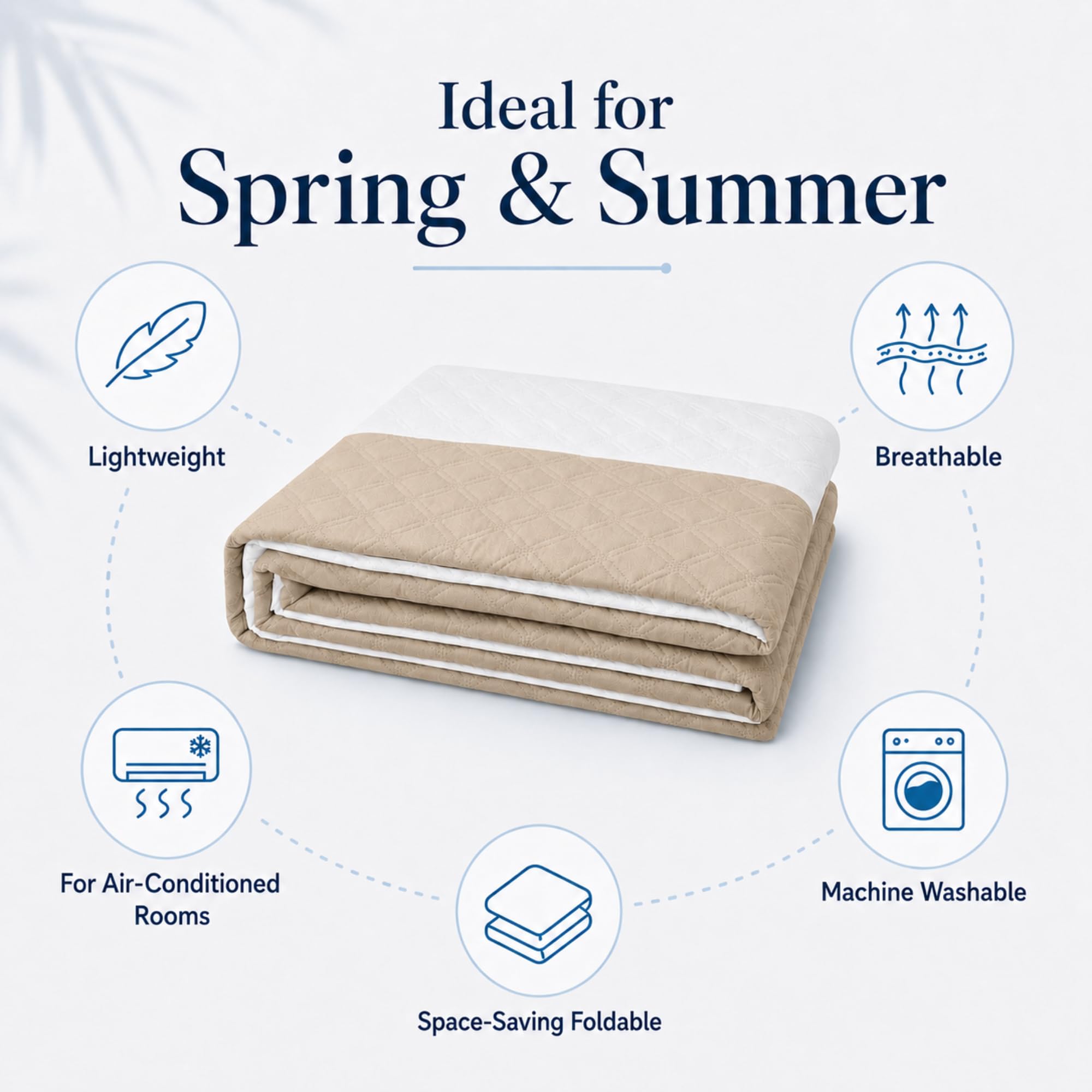 VKZ Trapuntino Matrimoniale Leggero, Piumino Estivo per Letto Matrimoniale, Trapunta Leggera Primaverile ed Estiva, Coperta Trapuntata,Beige/panna