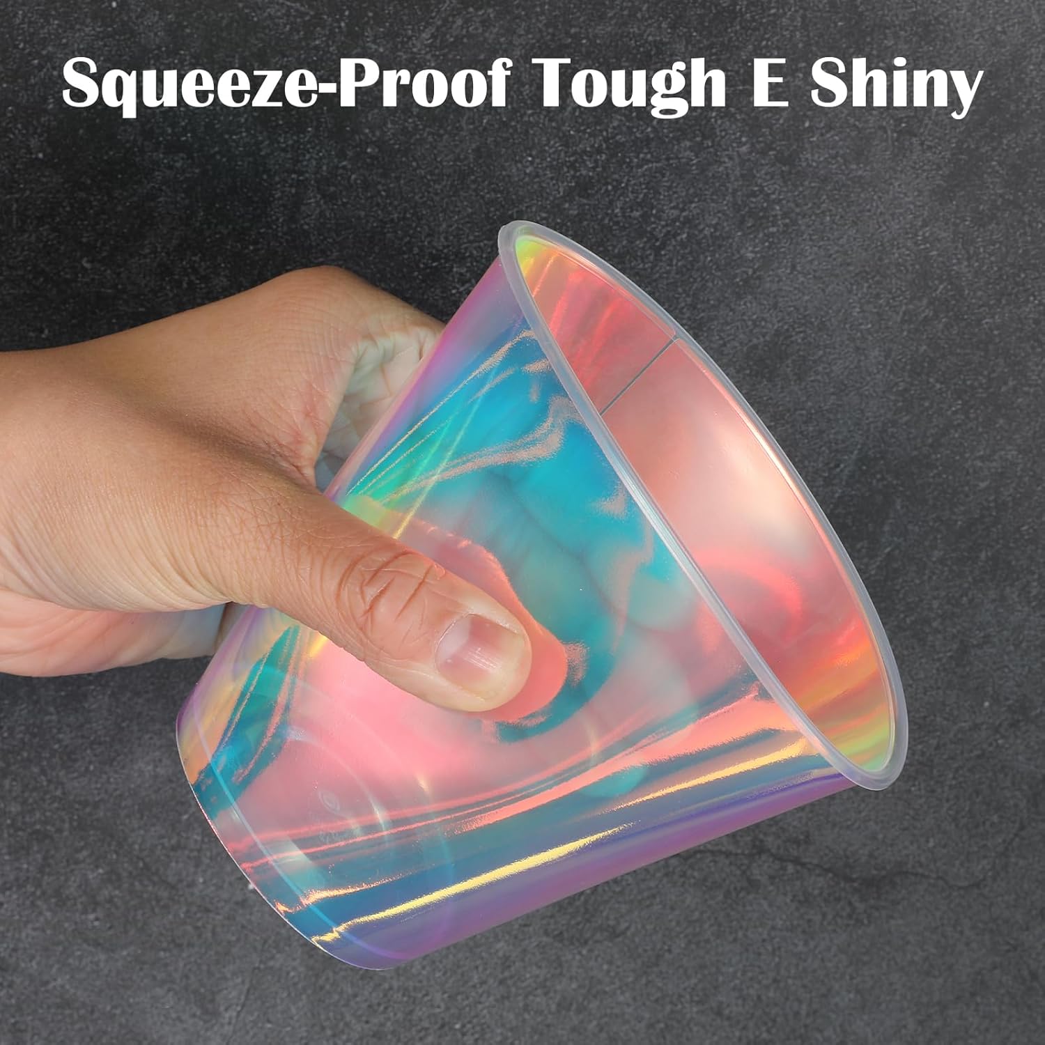 50PCS Iridescent Plastic Cups 12oz Disposable Holographic Shiny Bachelorette Party Cup Glitter Rainbow Drinking Beverage Tumblers for Birthday Wedding Disco Party Decorations Drinkware Supplies - Image 4