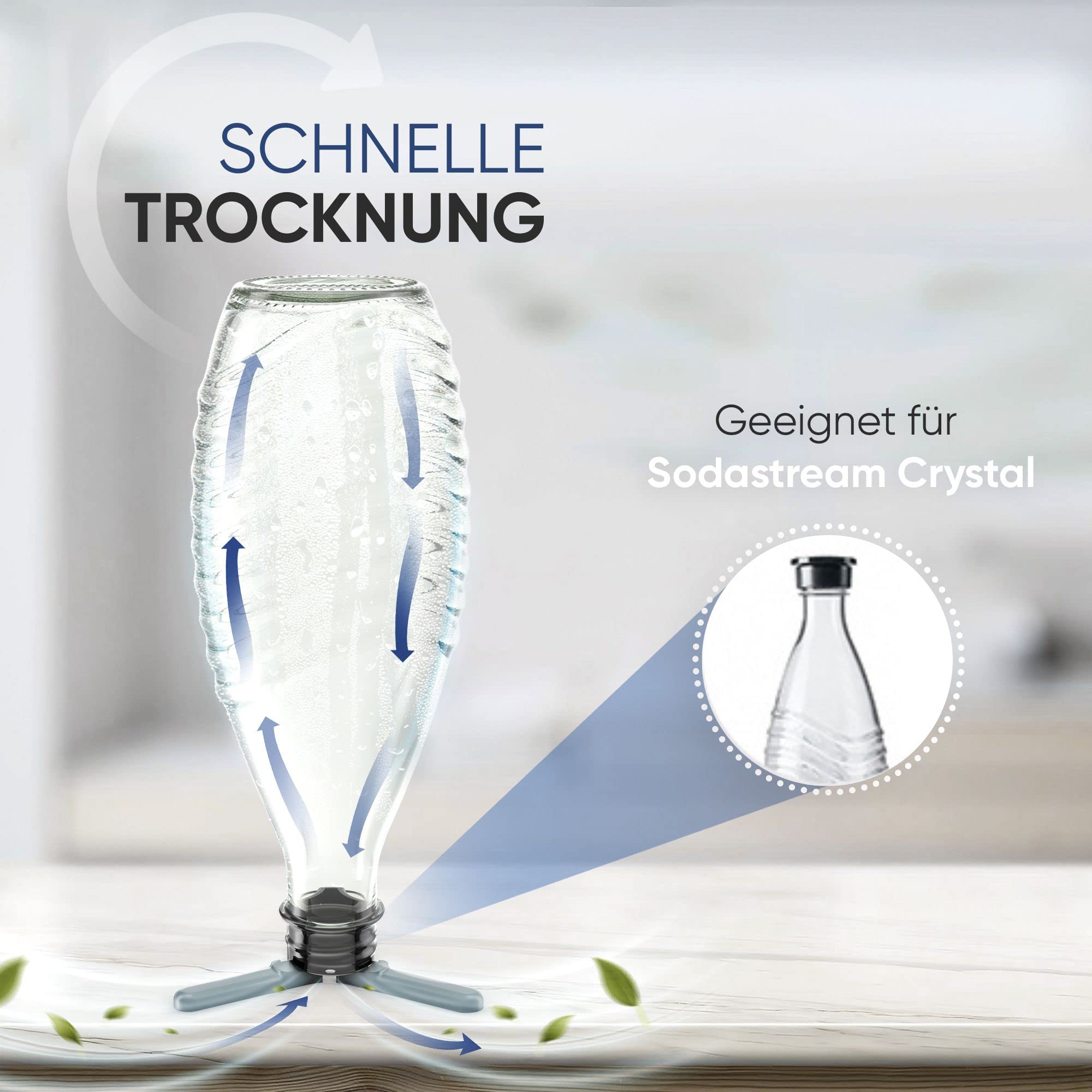Sodaflip Flaschenhalter 3er Set – Edelstahl Abtropfständer Kompatibel Mit SodaStream Crystal, Duo & Aarke, Inkl. Bürste + Schutzringe, Original Zubehör