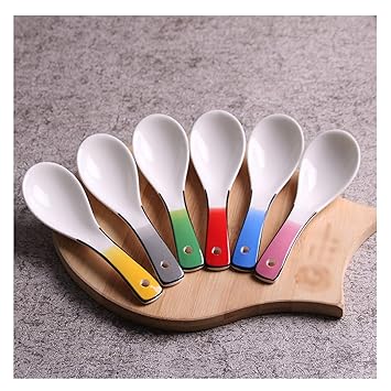 Spoon Creative Ceramic Spoons 4/6 Small Spoons Household Bone China Soup Spoons Rice Spoons Spoons Mixing Spoons Dessert Spoons (Color : A)