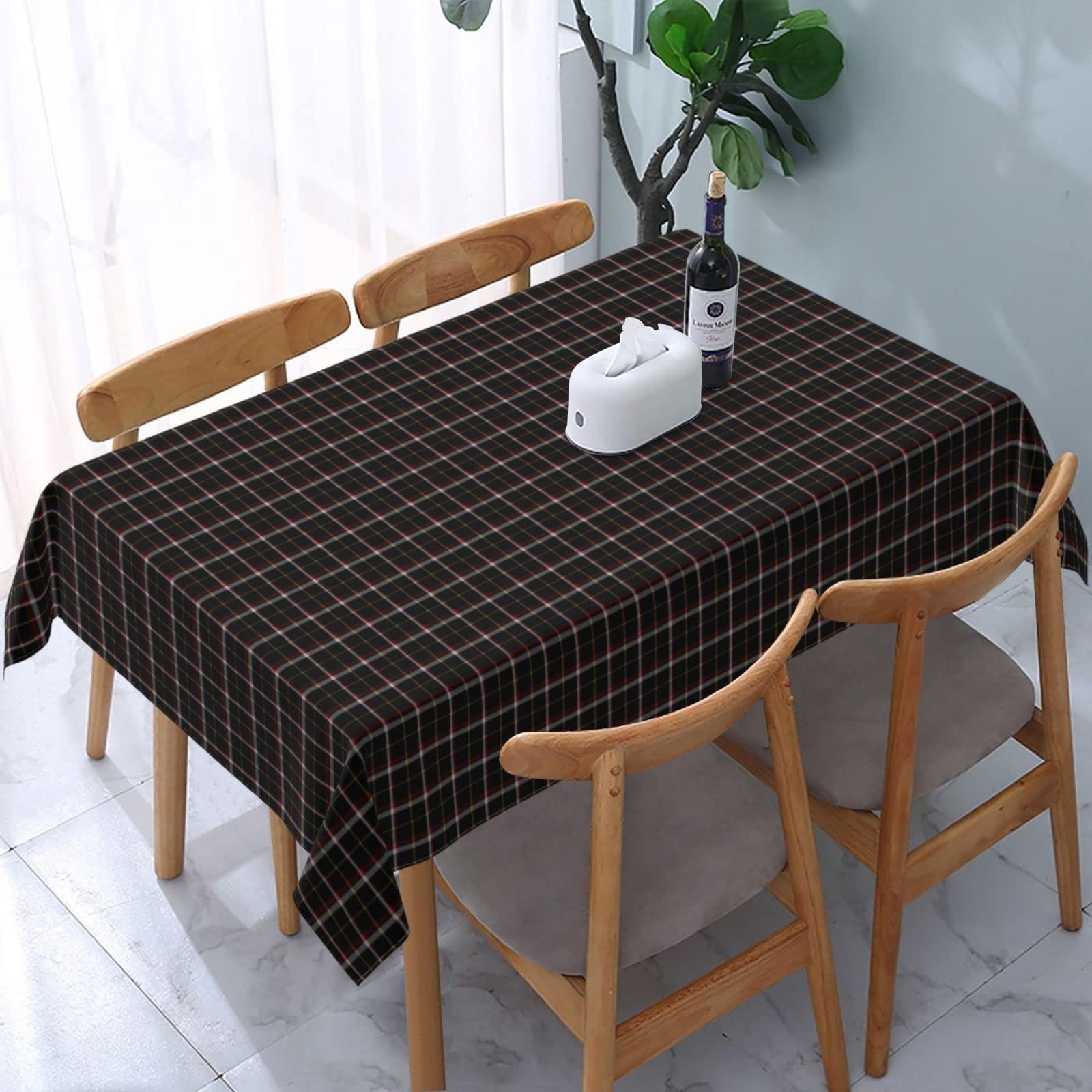 FWJZDSP Tablecloth Rectangle Scottish Clan Black Tartan Plaid Polyester Fabric Table Cloth, Water Resistant & Wrinkle Free Table Cover for Kitchen and Dining Room Tabletop 54"x72" (4-6 Seats)