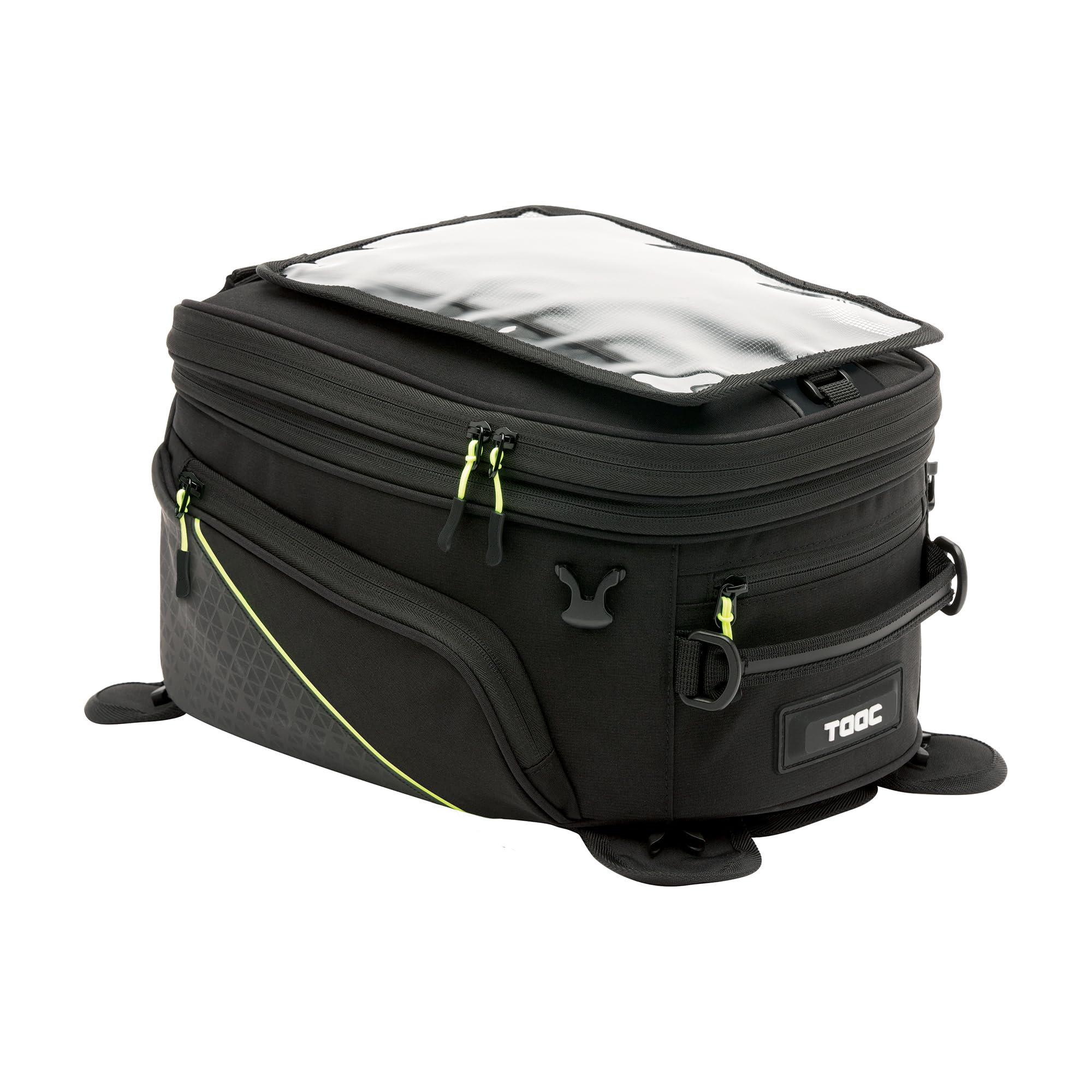 Bolsa de moto TC18. Bolsa de depósito de 15/25 l expandible. Soporte para tableta desmontable hasta 12 pulgadas. Inserciones reflectantes con asa. Funda impermeable. Modulable con bolsa TC16/TC19