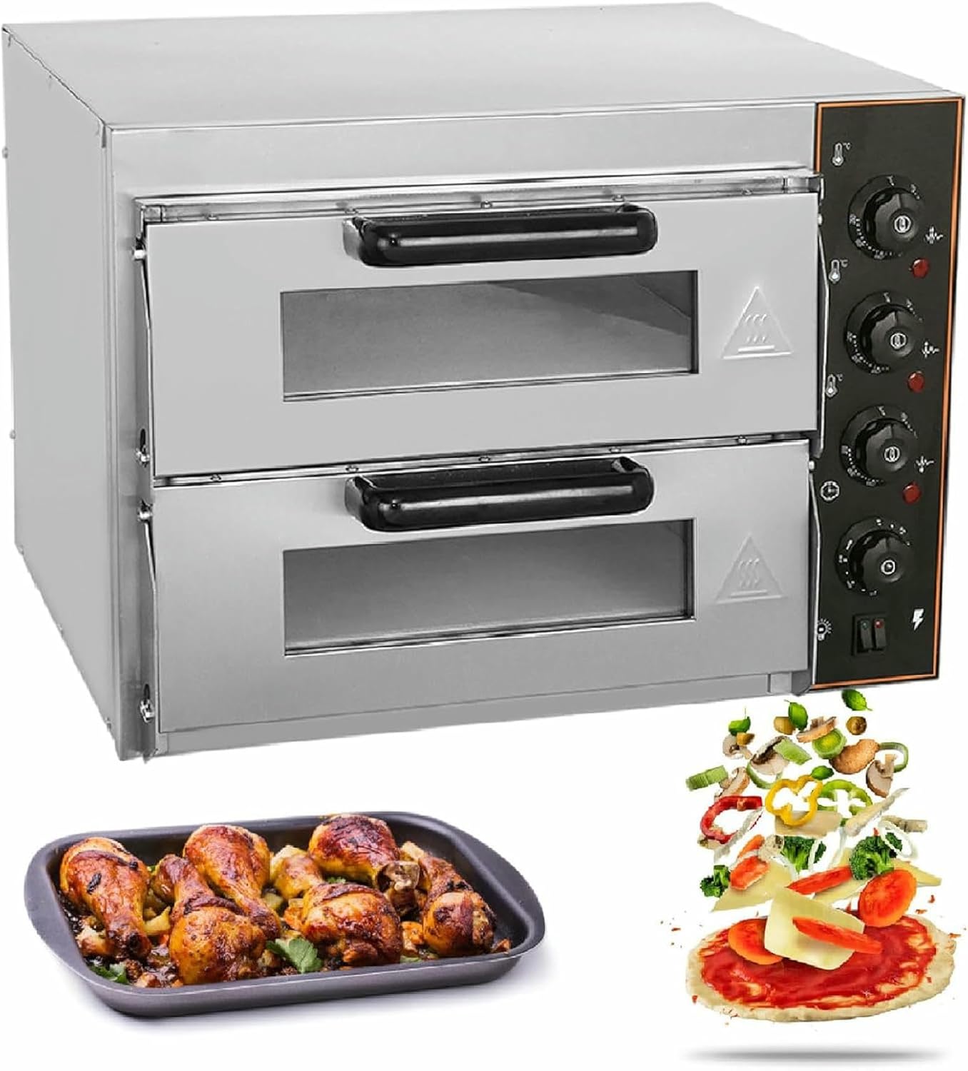 Commercial Pizza Oven Countertop, 16 Double-Layer, Stainless Steel Electric Pizza Oven, Multipurpose Indoor Pizza Maker for Restaurant Home Pretzels Baked,110V