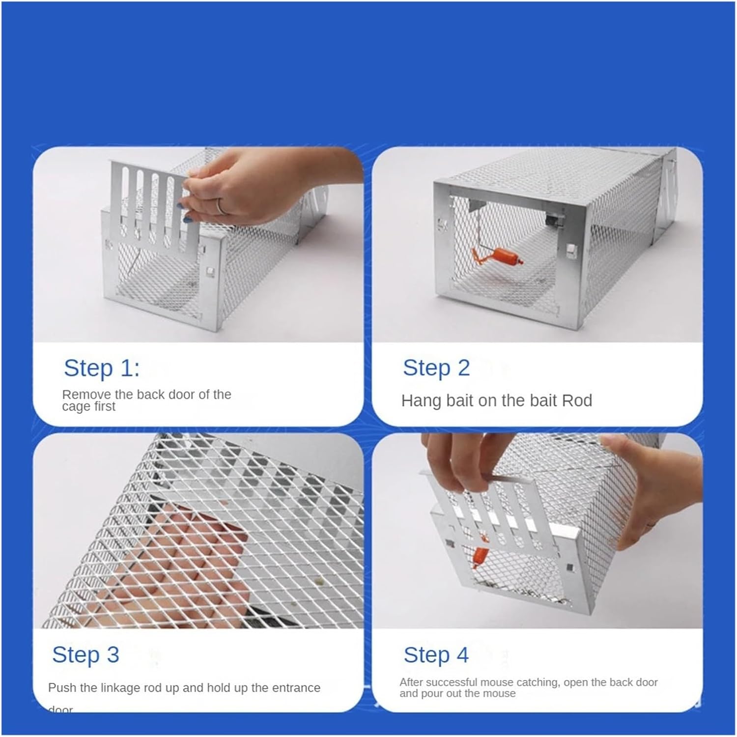 Automatic Cycle Rat Mouse Trap with One-Way Door Self-Locking Metal Safety Cage 39x14x11cm