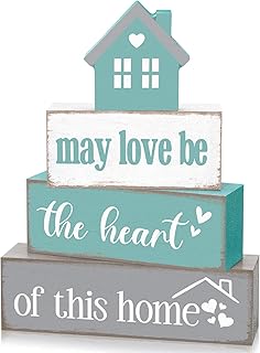 Farmhouse Wooden Tabletop Decor Home Tiered Tray Decor Rustic Pastel May Be Love The Heart of This Home Wood Sign Neutral Decorations for Coffee Shelf Desk Centerpiece Decoration