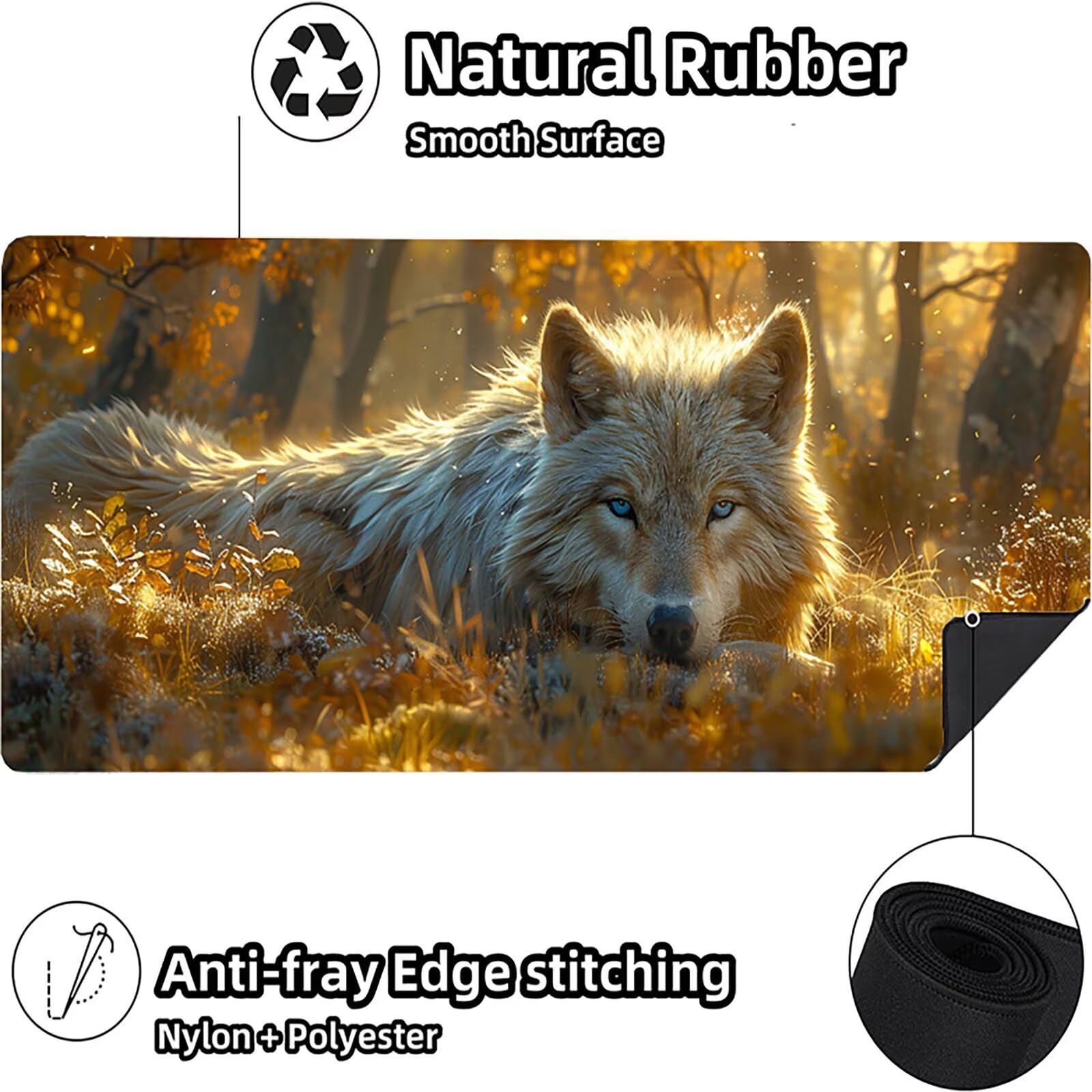 Tappetino Mouse XXL 1500 x 800 mm, Tappetino Mouse Lupo, Gaming Mousepad Migliorare la Velocità e la Precisione, Mouse Pad con Base in Gomma Antiscivolo, Ufficio Accessori Gaming, Bianco 0-5832
