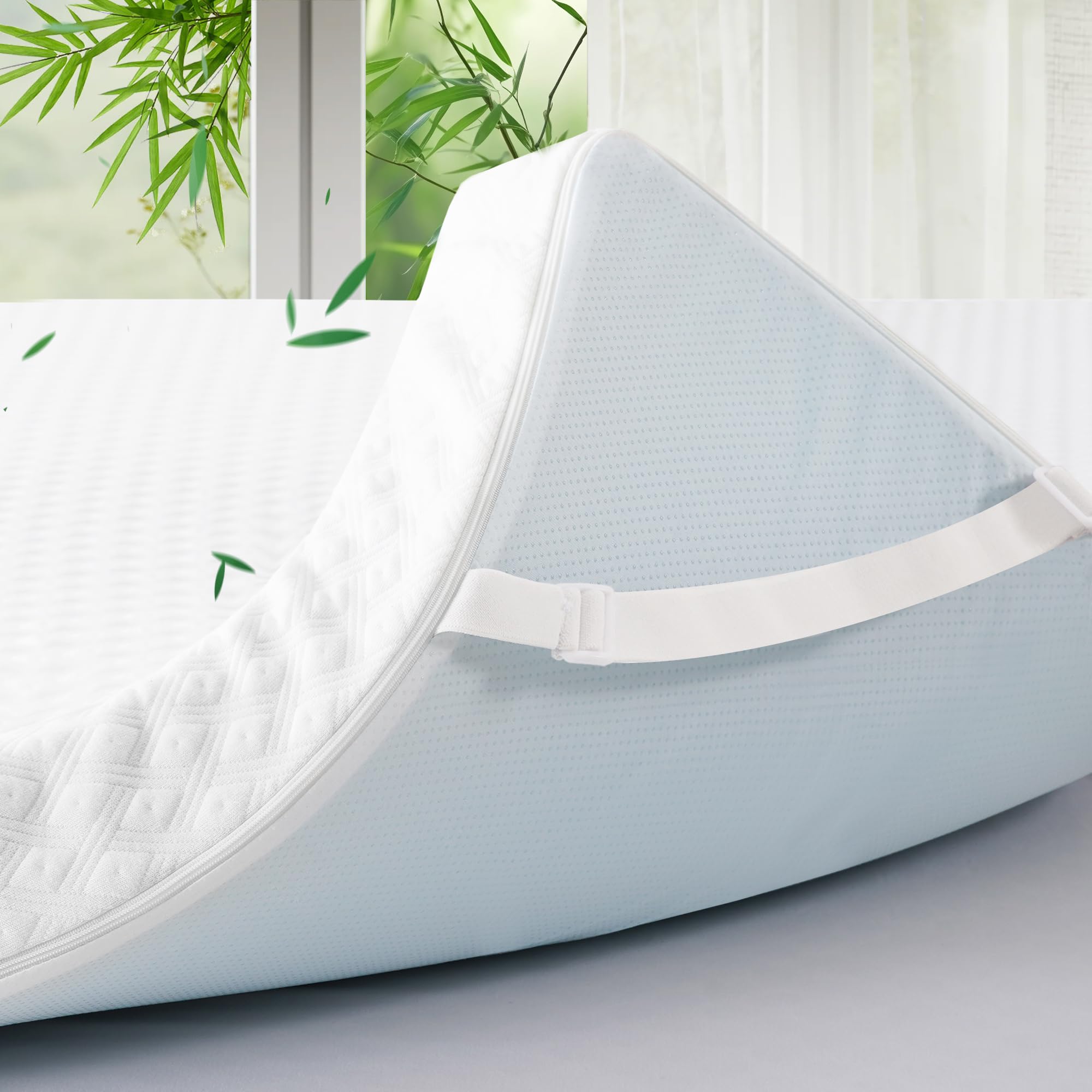 Breathable 4D Air Fabric 3 Inch Gel Memory Foam Mattress Topper Queen Size, Cooling Ventilated Mattress Pad for Back Pain Pressure Relief, Soft Plush Bed Topper with Protection Cover (White, Queen)