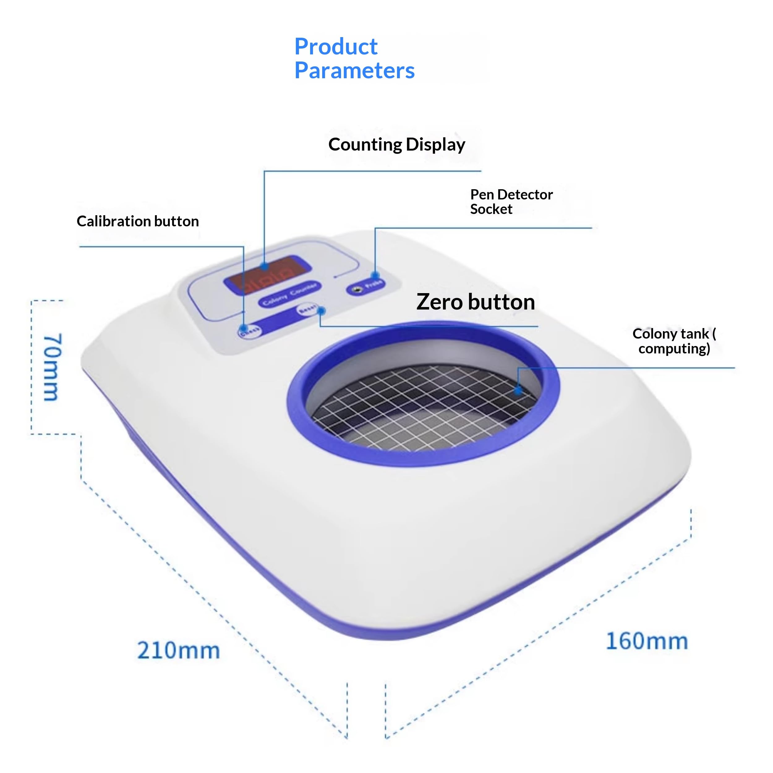 Contador Digital de colonias bacterianas para Equipos de análisis microbiológico con Aumento de 3X/9X para una observación Clara de Las colonias en Laboratorios de microbiología.