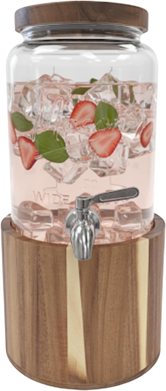 1 Gallon Glass Water & Lemonade Dispenser with Wooden Lid & Stand – Mason Jar Beverage Dispenser with Stainless Steel Spigot, Measurement Marks – Drink Server for Parties, Events, Home Use - Image 5