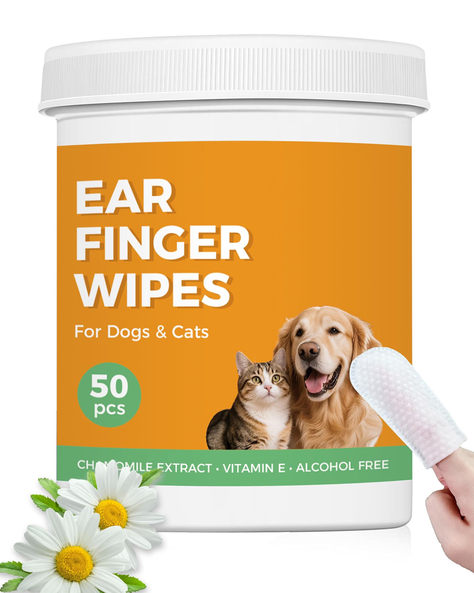 Ear Cleaner Finger Wipes, Pet Wipes for Dogs & Cats, Soft Otic Cleaning Pads, Natural Dog Ear Wipes Gently Remove Wax, Dirt and Odor, Non-Irritating, 50 Counts