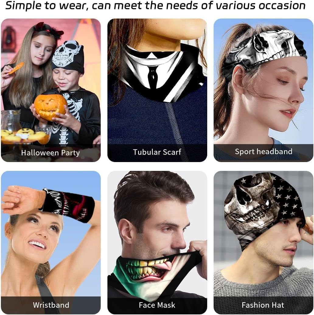9 Pcs Neck Gaiter Face Mask Men Women Sun UV Protection Seamless Skull Bandanas Seamless Bandana Rave Face Cover Scarf Mask - Image 5
