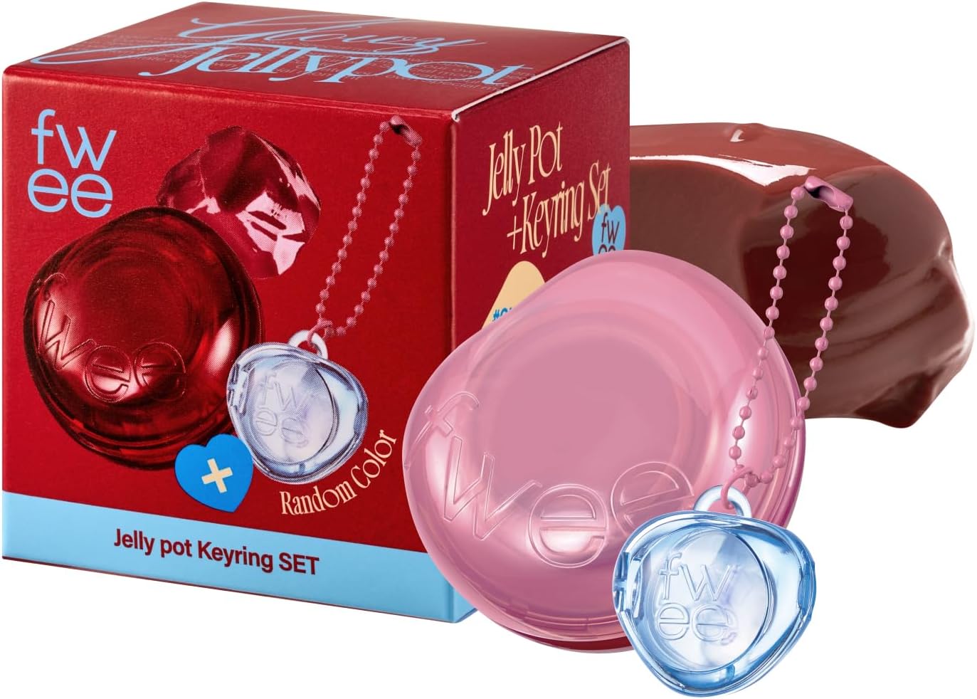 fwee Glowy Jelly Pot + Keychain SET | Dewy Jelly Lip & Blush Color, Tinted Glow Jelly Balm, Dewy Buildable Finish โ Caramelized (Rosy Brown) | 0.14 oz