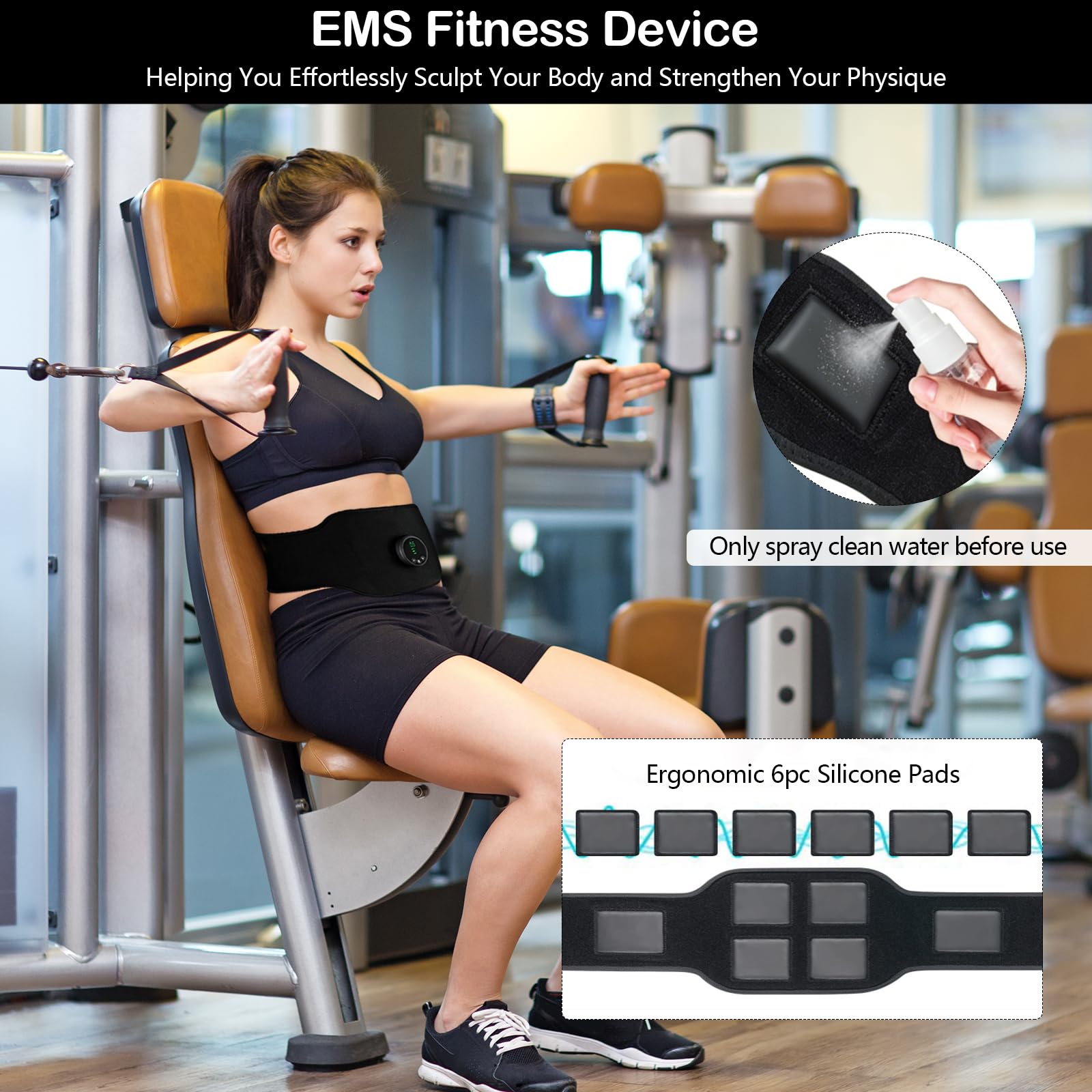 Set di Allenamento EMS Elettrico per Addominali, 3 dispositivi Principali, 2 Pad per Braccia, 1 Cintura, 12 modalità, 19 Livelli di intensità, Unisex, Adatto Anche per Gambe e Schiena