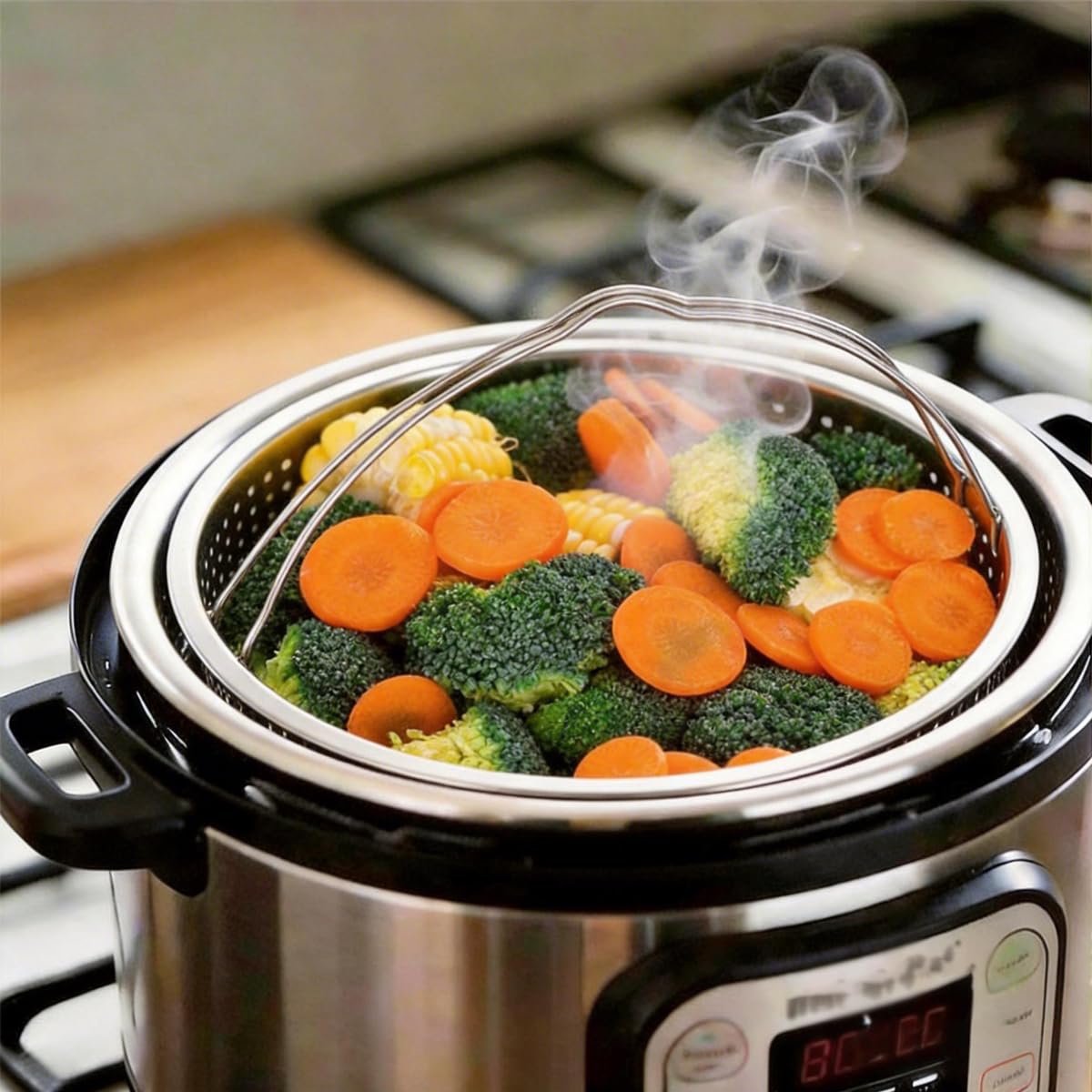 Cesta de vapor para ollas a presión instantáneas con estante para huevos