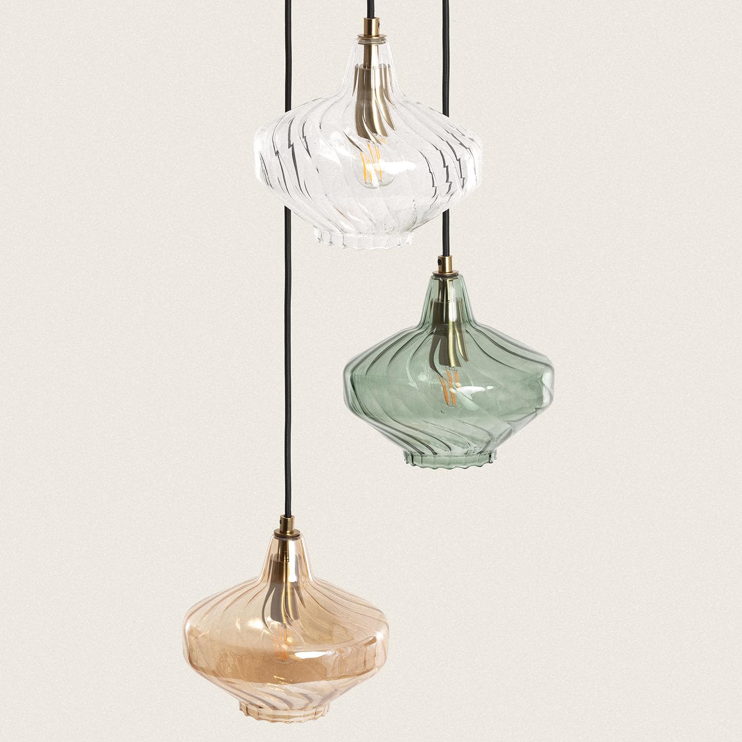 LEDKIA Lámpara Colgante Metal y Cristal Blas 3 Focos Multicolor