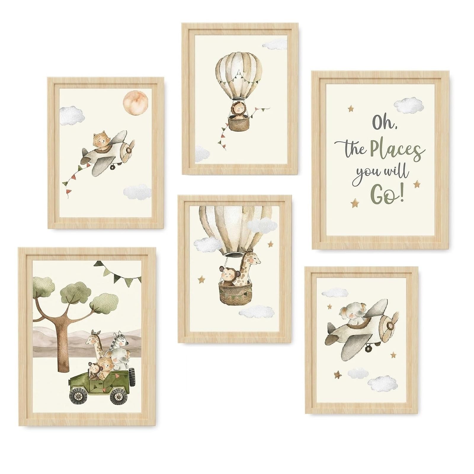 YunBey Juego de 6 Laminas Infantiles Cuadros Infantiles de Animales de la Jungla Laminas Decorativas Pared Infantil para Habitación de Bebé Niña Niño (Sin Marco)