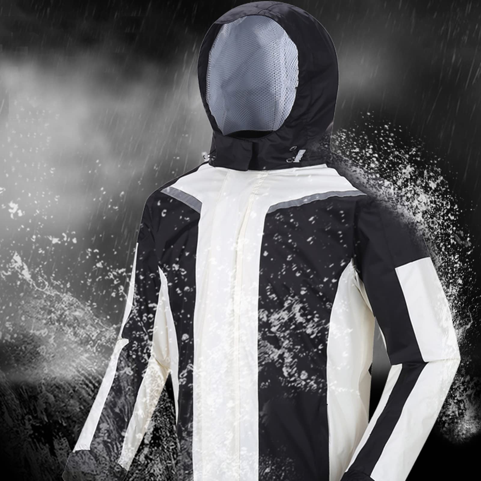 Wiatroszczelny płaszcz przeciwdeszczowy z kapturem Odzież robocza Odzież przeciwdeszczowa Unisex Kombinezony rowerowe,Płaszcz przeciwdeszczowy(White,3XL)