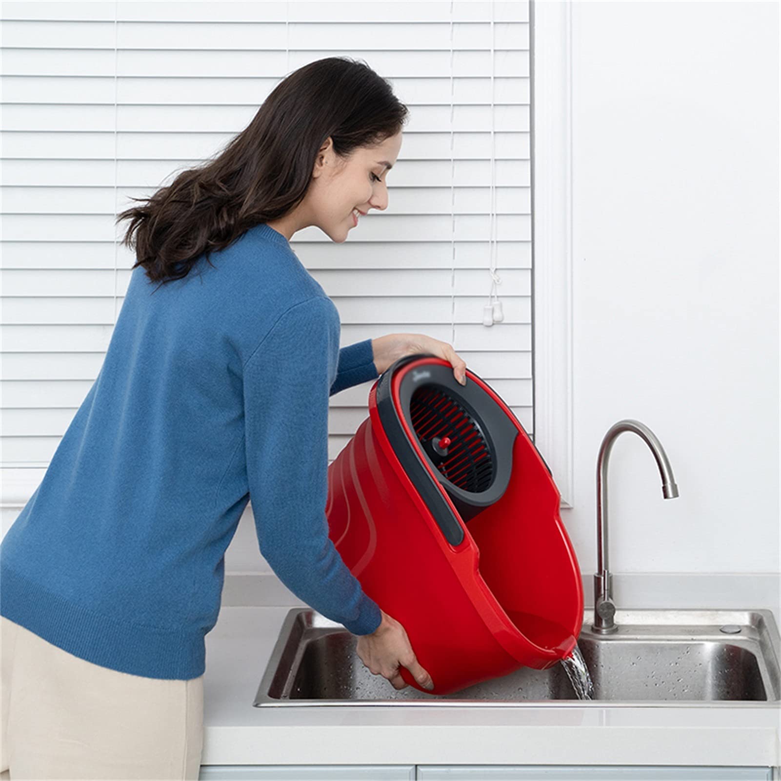 Amazon.com: Mop with Red Bucket, Reusable Washable Replaceable