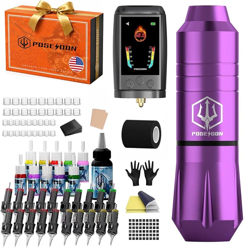 Gaea POSEIDON Kit para Tatuagem com Máquina Pen sem Fio, Bateria e Suprimentos