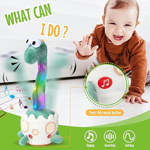 Miniatura 3 de CozyWorld Juguetes de dinosaurio que habla con luz de 13 pulgadas juguetes interactivos de batido electrónico juguete brillante para cantar