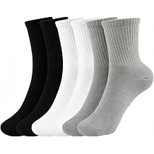 Men's 6 Pack Crew Socks, 3 Black 3 White, 75% Cotton Cushioned Athletic Socks, Moisture Wicking Work Socks