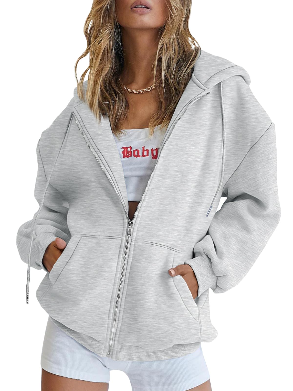 Trendy QueenWomens Zip Up Hoodies Oversized Sweatshirts Fall School Fashion Outfits Casual Jackets 2025 Winter ClothesOEKO-TEX STANDARD 100
