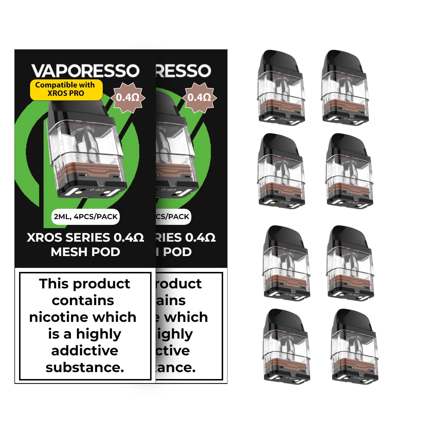 Vaporesso XROS Pods 8 Pack - [0.4] [BUNDLE DEAL] Refillable Replacement Pods for XROS Vape Device | Leak-Proof Design,for XROS PRO Kit, Vaporesso Pod- No Nicotine