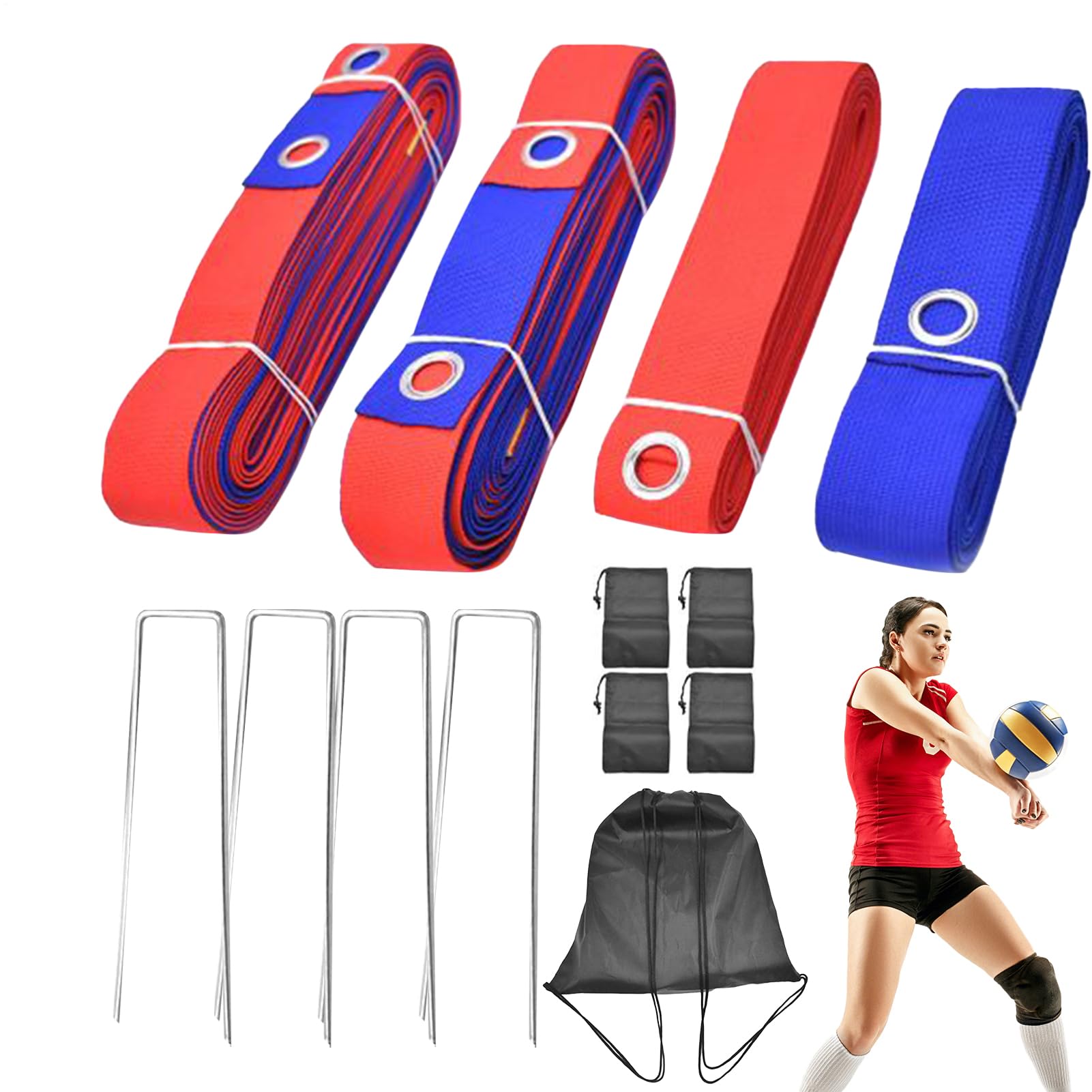 Kit de volleyball de plage - Marquages de volleyball d'extérieur | Lignes de sable de volley | Barres en acier réglables en hauteur | Accessoires de sport portables pour la maison, la pelouse