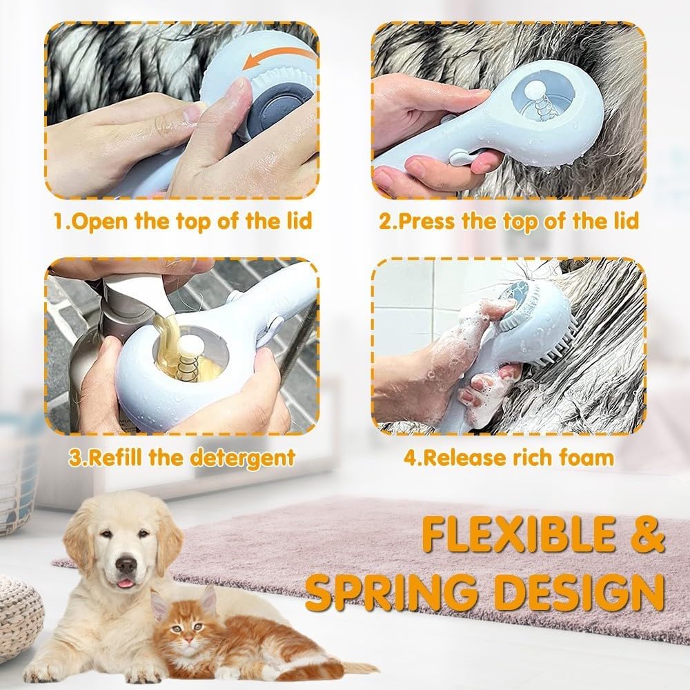 Accesorio de ducha para perros, rociador de cepillo de baño para perros con cepillo suave y adaptadores, cabezal de ducha de mano de rosca de 1,27 cm para lavado de mascotas, fregar, masajear, aseo