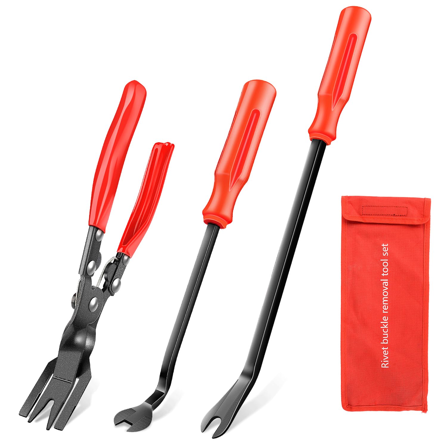 GOOACC 3 Pcs Clip Pliers Set & Fastener Remover - Auto Upholstery Combo Repair Kit with Storage Bag for Car Door Panel Dashboard