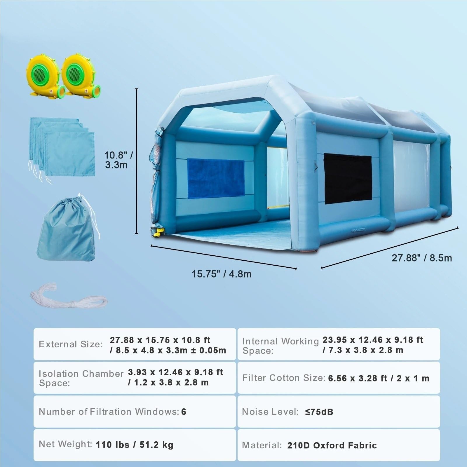 Cabina spray gonfiabile con ventilatori, rifugio portatile per verniciatura auto, tenda spray di qualità professionale per verniciatura e restauro auto