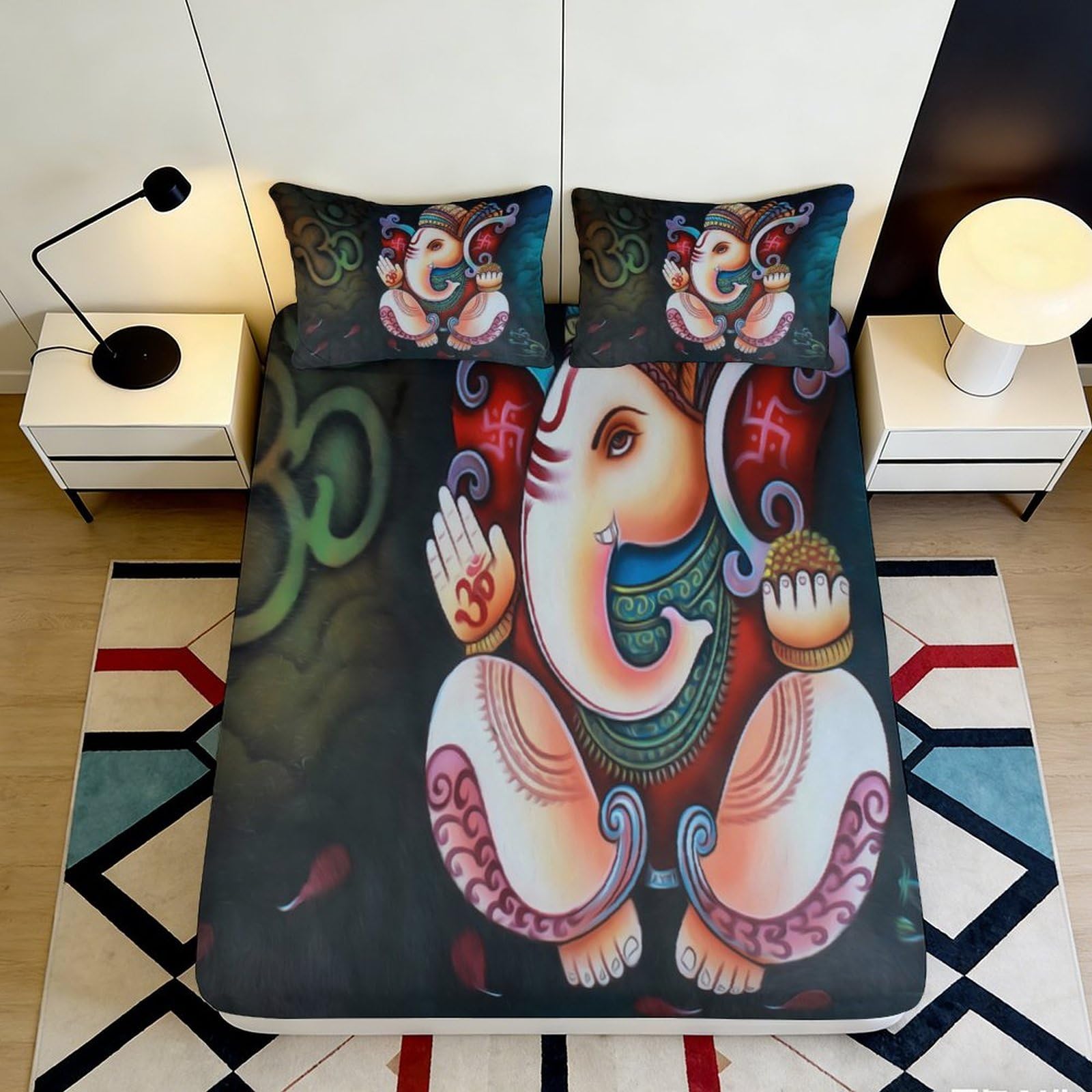 3D Printed Artistic Pattern Fitted Sheet Microfiber Deep Pocket Non-Slip Bedroom Bedding Artistic Mattress Fitted Cover Washable 200x200x25cm