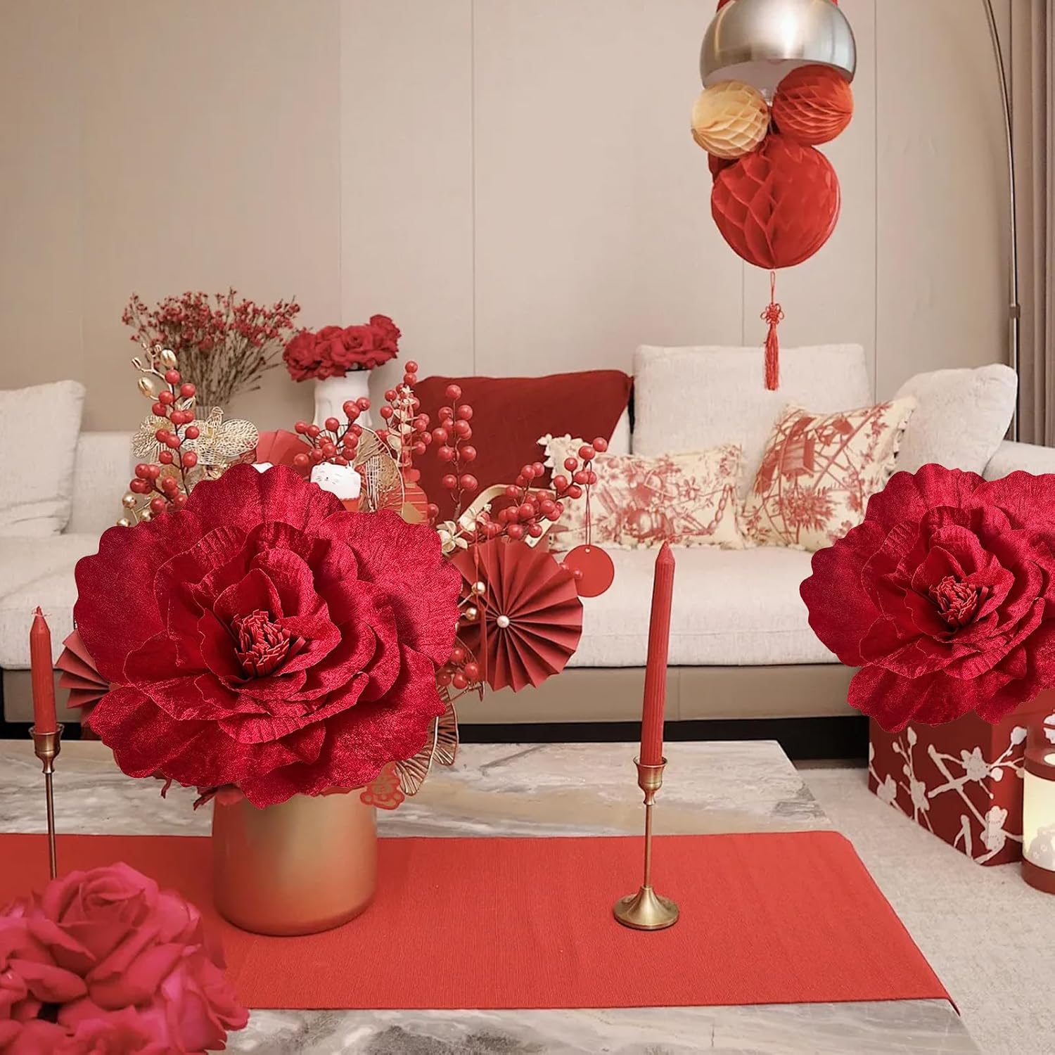 TITA-DONG Giant Rose Flowers for Decoration, Artificial Flowers Velvet Peony Fake Flower Decor, Long Stem Huge Faux Peony Flowers for for Wedding Anniversary Valentine's Day (60cm)