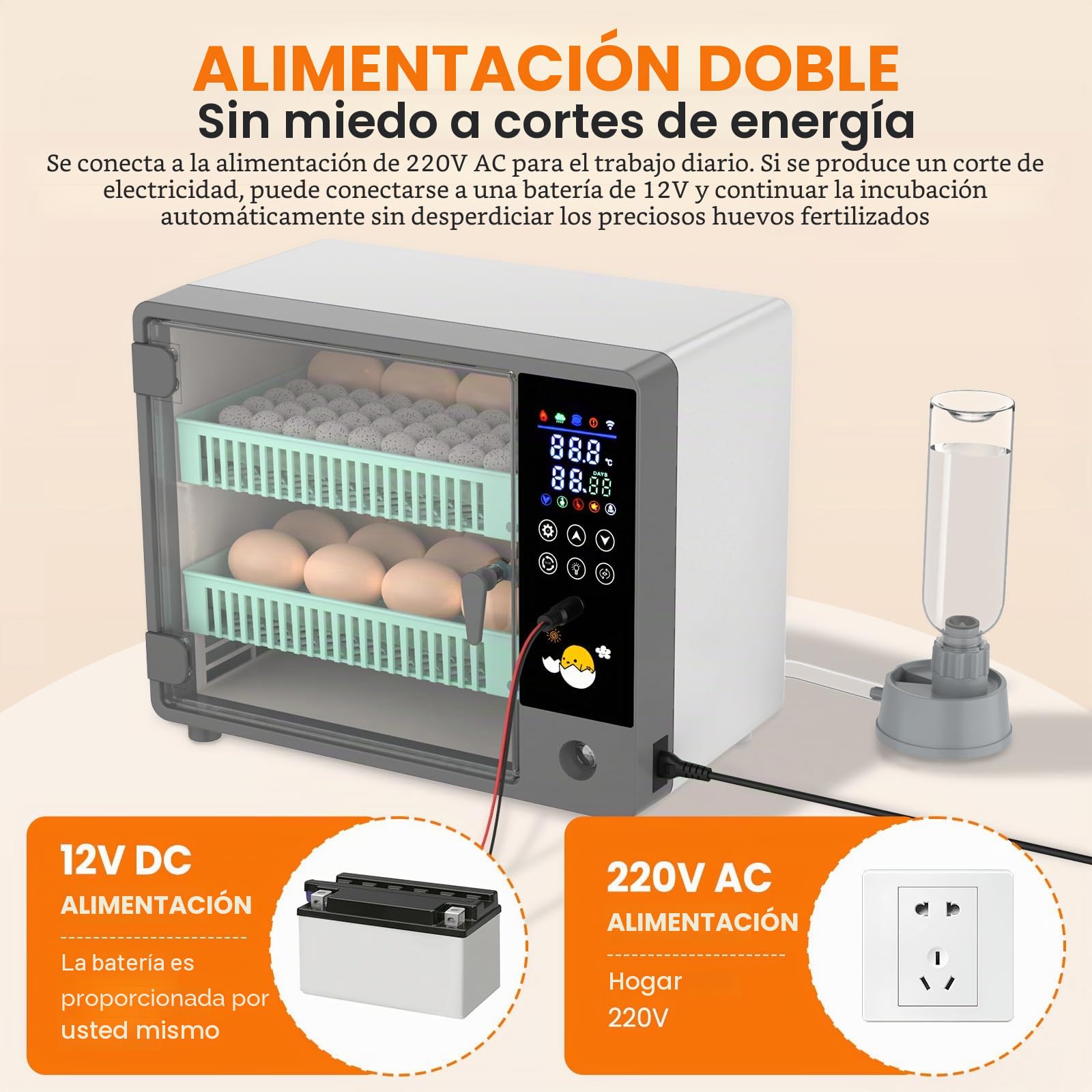 Incubadora Huevos Gallina, Incubadora 24 Huevos Automática con Doble Alimentación 12V/220V, Volteo Automático, Humidificación Ultrasónica, Pantalla LED y Mirahuevos, para Gallina, Pato y Codorniz