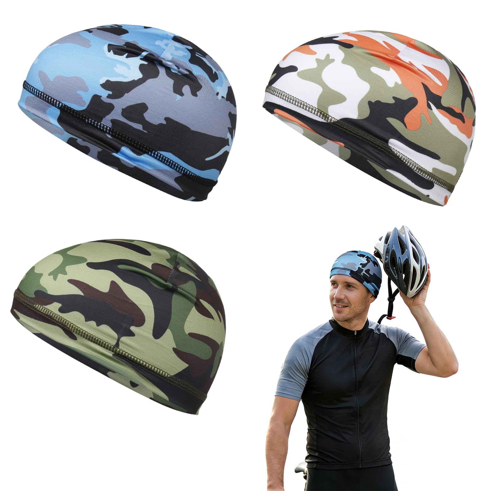 3x Gorro de Ciclismo, Gorro Bajo Casco Ciclismo Hombre Bandana Gorro de Ciclismo Protección UV Sotocasco Bici Verano Gorro para Casco de Bicicleta para Mujeres Hombres Actividades al Aire Libre