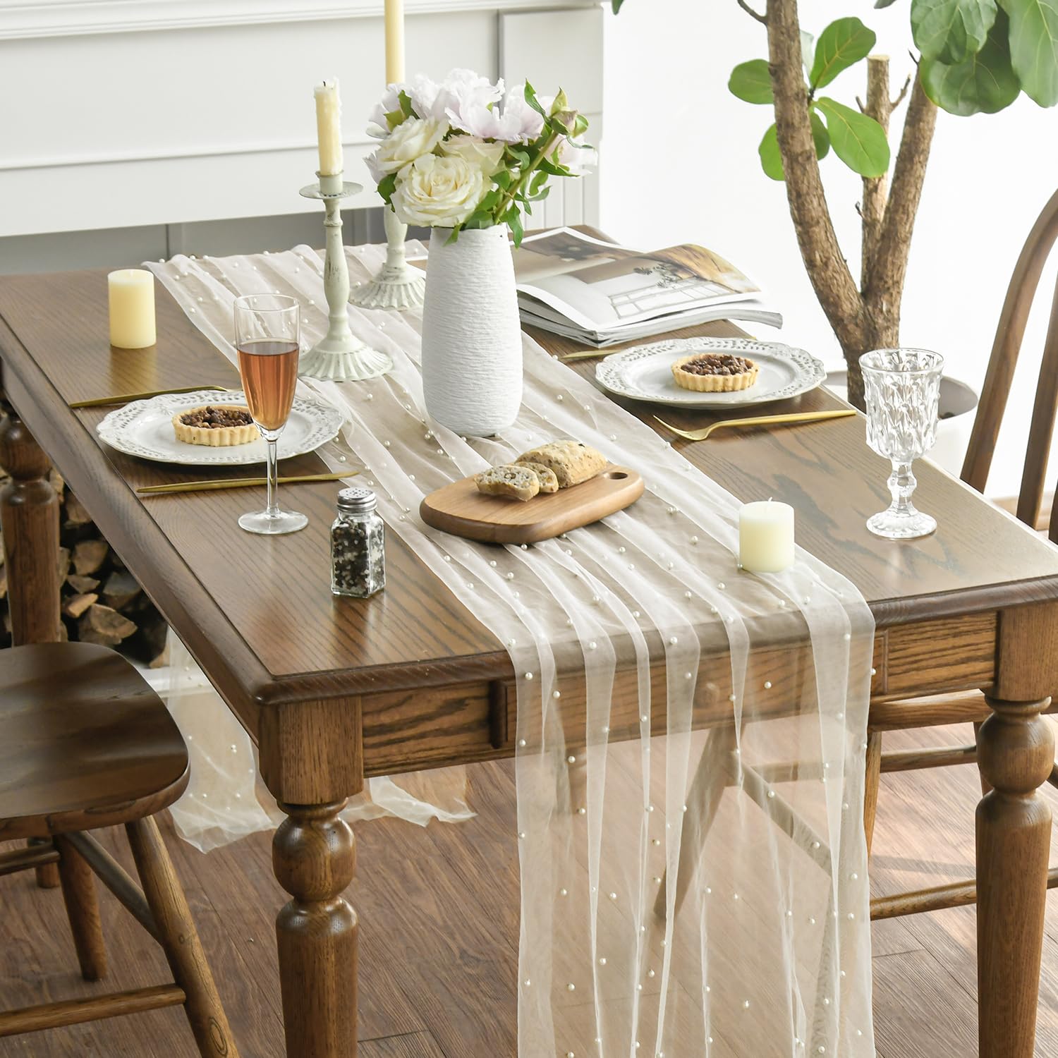 Amazon.com: Artoid Mode Pearl Beige Gauze Table Runner 120 Inch