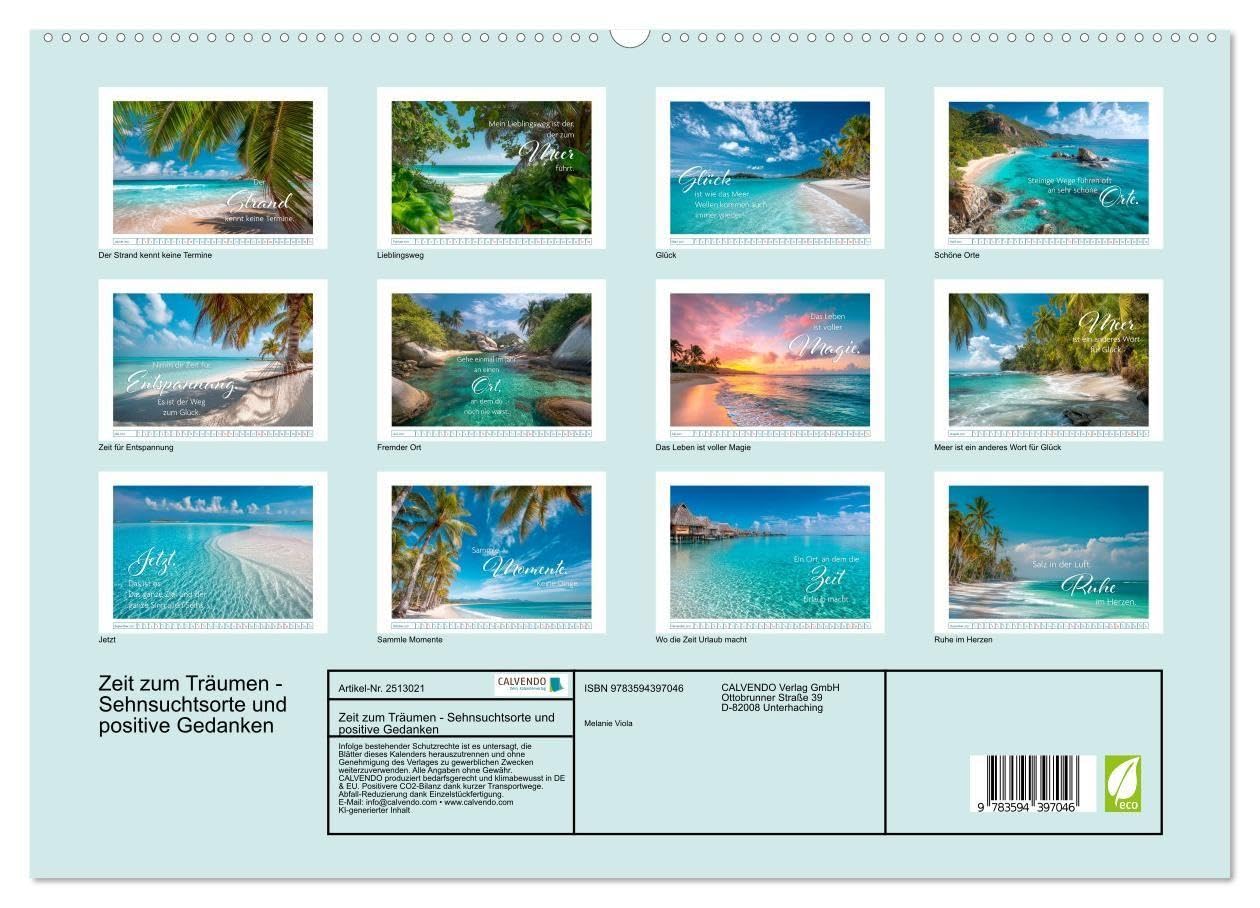 Zeit zum Träumen - Sehnsuchtsorte und positive Gedanken (hochwertiger Premium Wandkalender 2027 DIN A2 quer), Kunstdruck in Hochglanz: Inspiration zwischen Himmel und Meer
