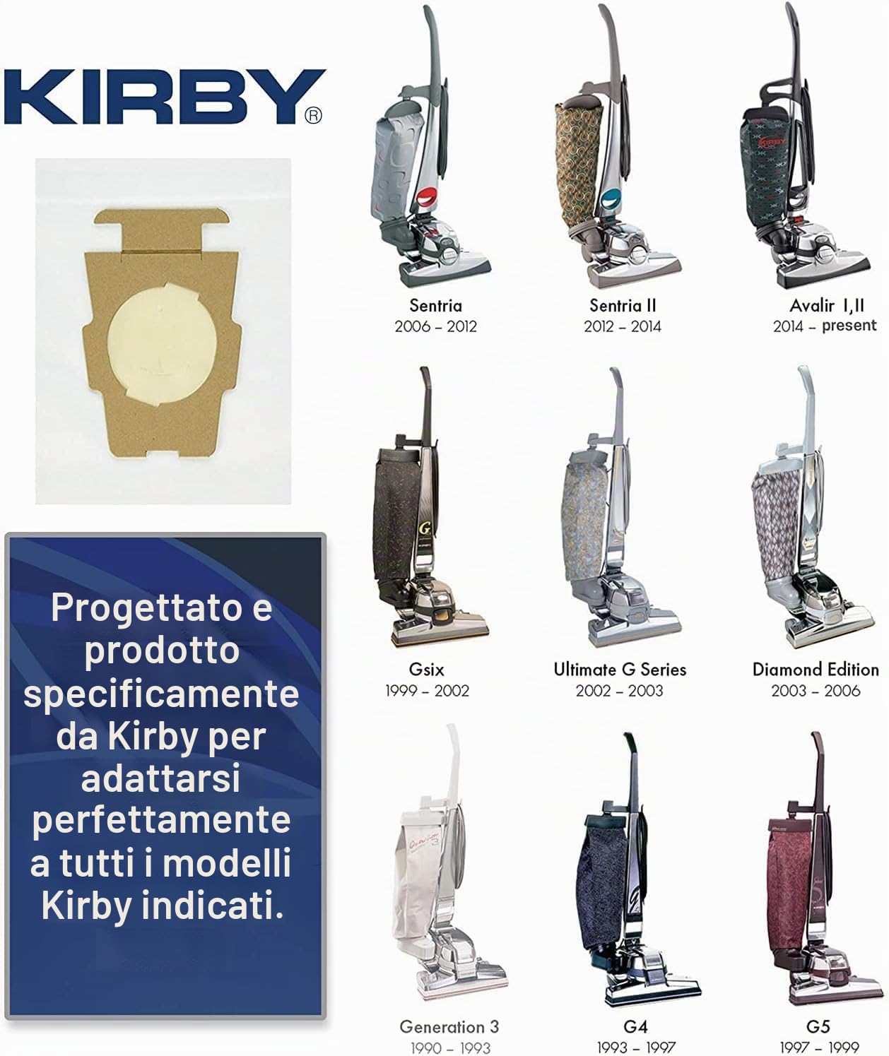 Kirby 204814 Micron Magic HEPA Filter Plus Sacchetti, Polipropilene, Bianco, 4 UK