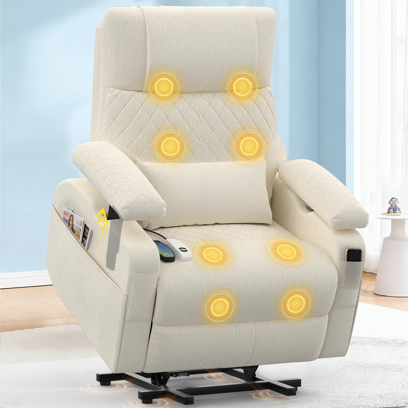 Relaxsessel Fernsehsessel Elektrischer Massagesessel mit Wärmefunktion,3D Verstellbare Armlehnen, Zusätzliche Lendenwirbelstütze,TYP C&USB-Anschlüsse,4 Aufbewahrungstaschen,TV Sessel für Heimkino