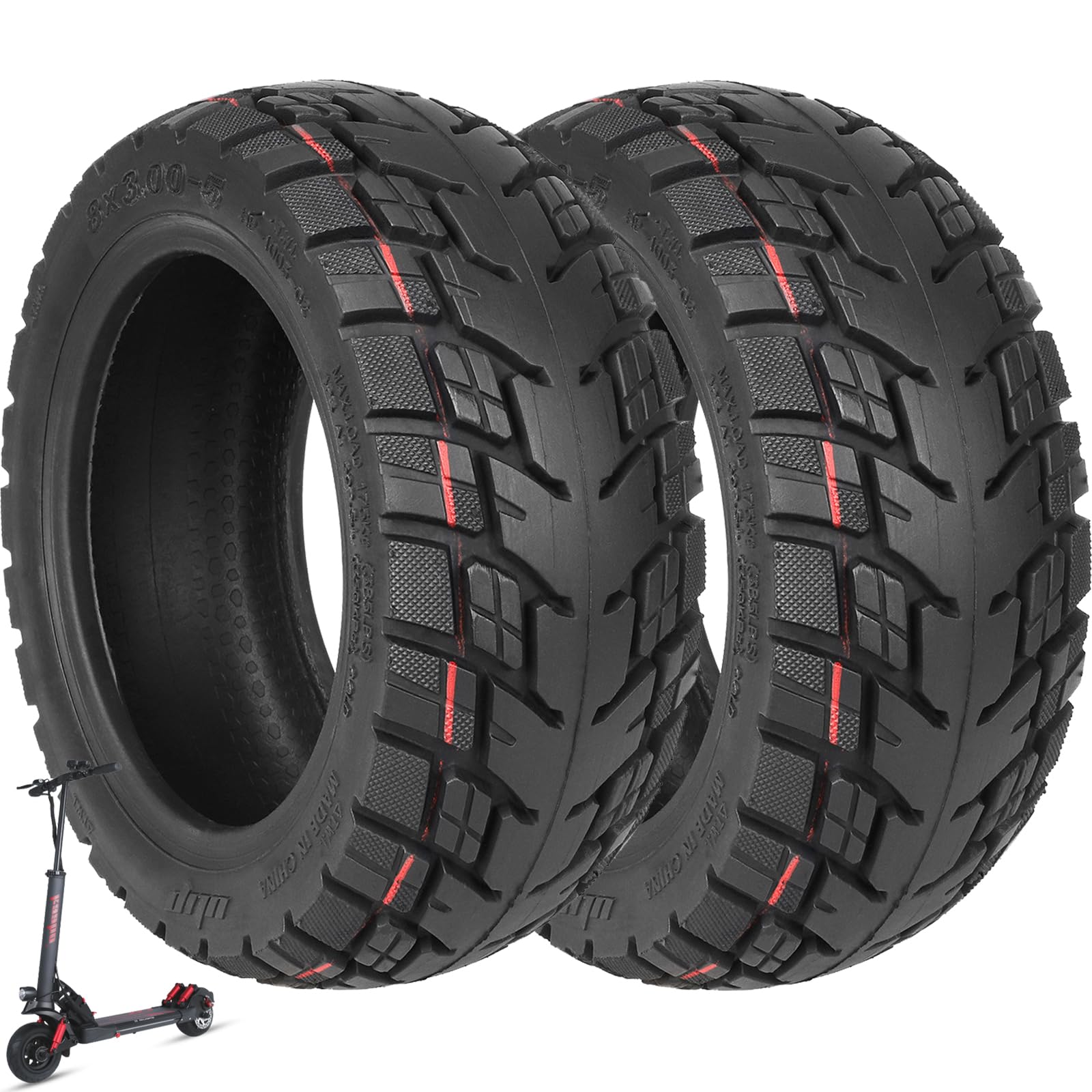 8x3,00-5 Pneus Offroad à vide pour Kaabo Mantis 8 Scooter électrique, 200x85 Pneus sans chambre à air, Pneus Tubeless de 8 pouces de large et plus épais, Roues de rechange antidérapantes pour