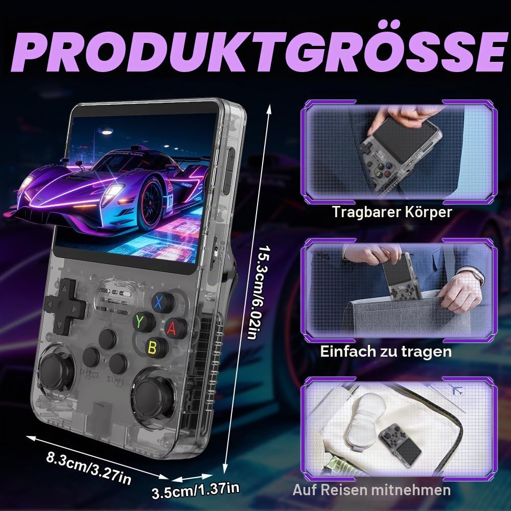 R36S Retro Handheld Spielkonsole, 128 G Retro Konsole, 3,5-Zoll-IPS-Bildschirm Handheld Konsole, Tragbare Mini Retro Console, Emulator Konsole Linux-System Game Boy(Schwarz)