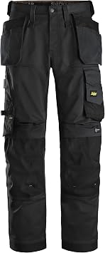 Snickers Workwear U62510404 AllroundWork Stretch Loose Fit Work Trousers Holster Pockets, Durable Work Pants, Reinforced Knees, Black - 38W x 30L