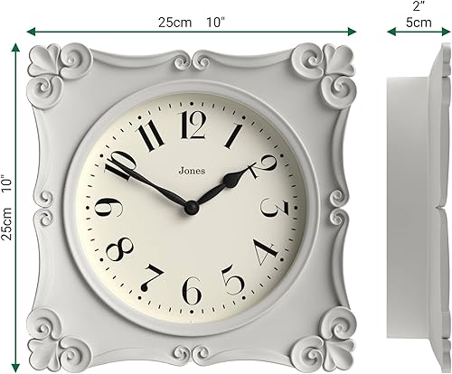 Miniatura 4 de JONES CLOCKS® Reloj de Pared Rialto | Reloj Cuadrado de Estilo Vintage Ornamentado | 10 pulgadas | Gris Overcoat | Ideal para la Sala de Estar o el